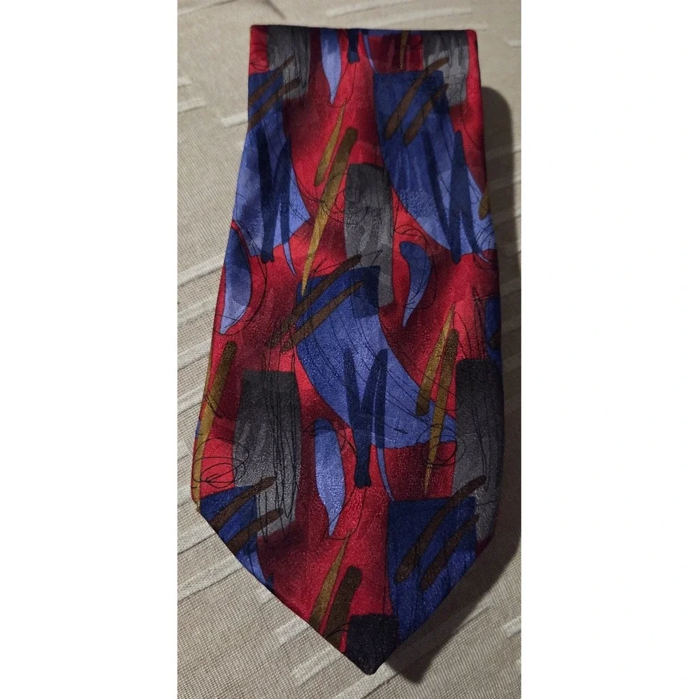 JERRY GARCIA Vtg 90s  Blue Red Abstract Silk NECKTIE TIE 